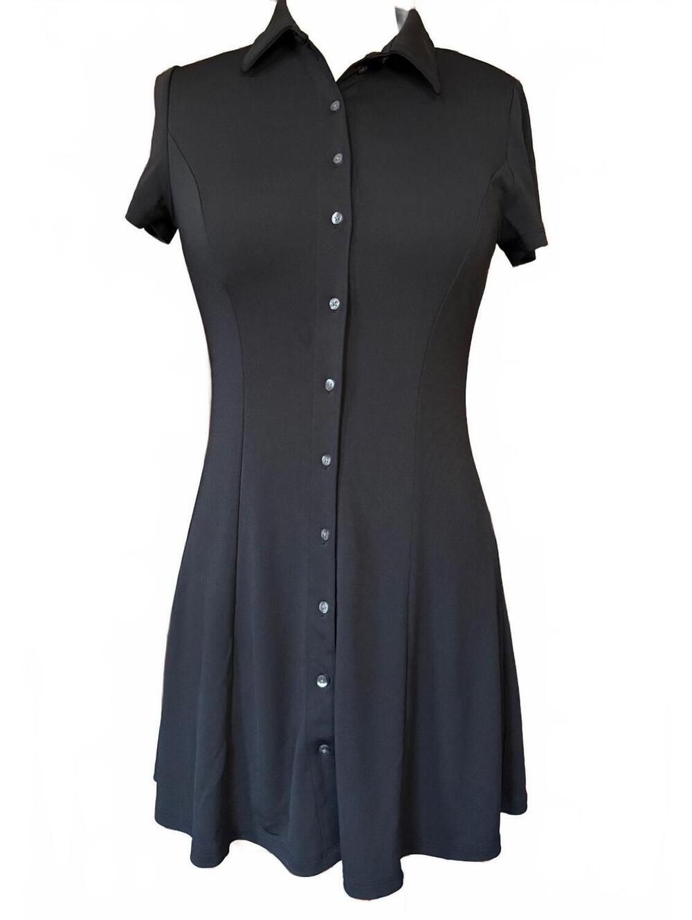 Gap Black Princess Seam Fit & Flare Button Front Shirt Dress – Small